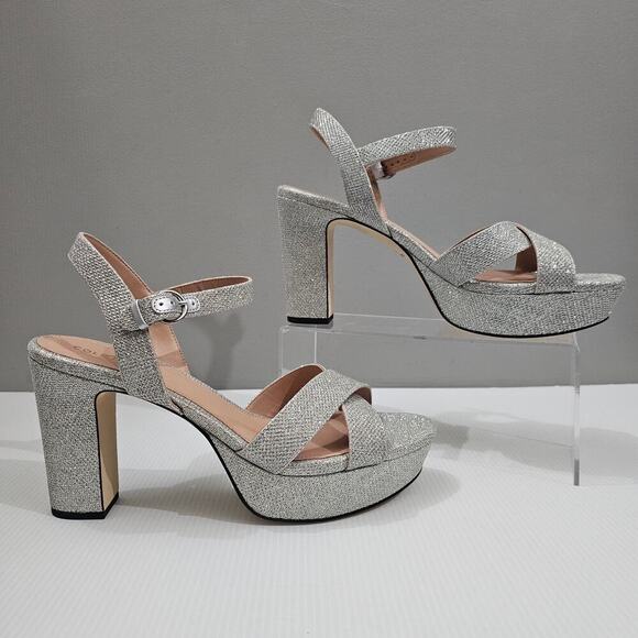NEW Cole Haan Riannon Platform Heel Womens 10 Silver Glitter Block Heel Evening - Picture 3 of 14